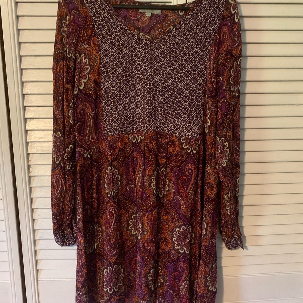 World Market Purple and Brown Paisley Long Sleeve Dress